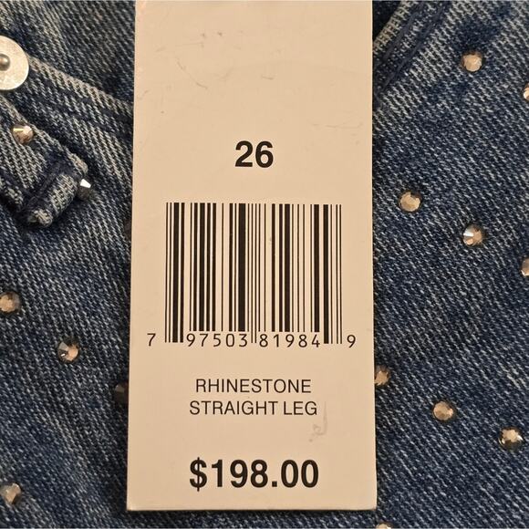 Blank NYC Rhinestone Studded Straight Leg Cropped Light Wash Jeans Size 26 New - Picture 13 of 15